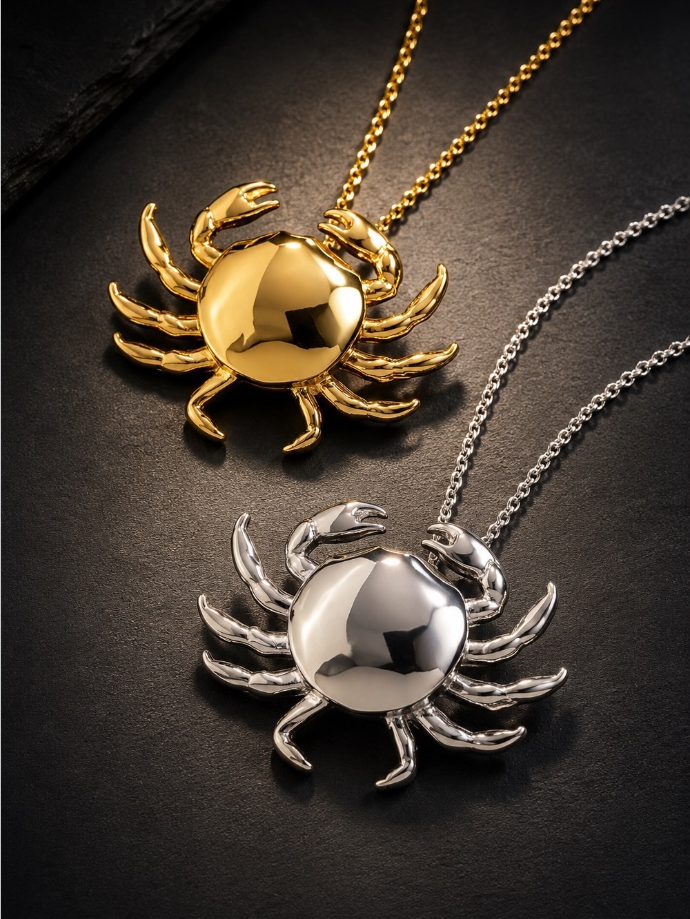 Shiny Gold finish Crab Pendant Necklace - Picture 2 of 7